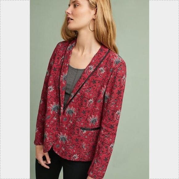 Anthropologie Berenice Piped Floral Button Up Luxe Blazer | Medium - Picture 12 of 12